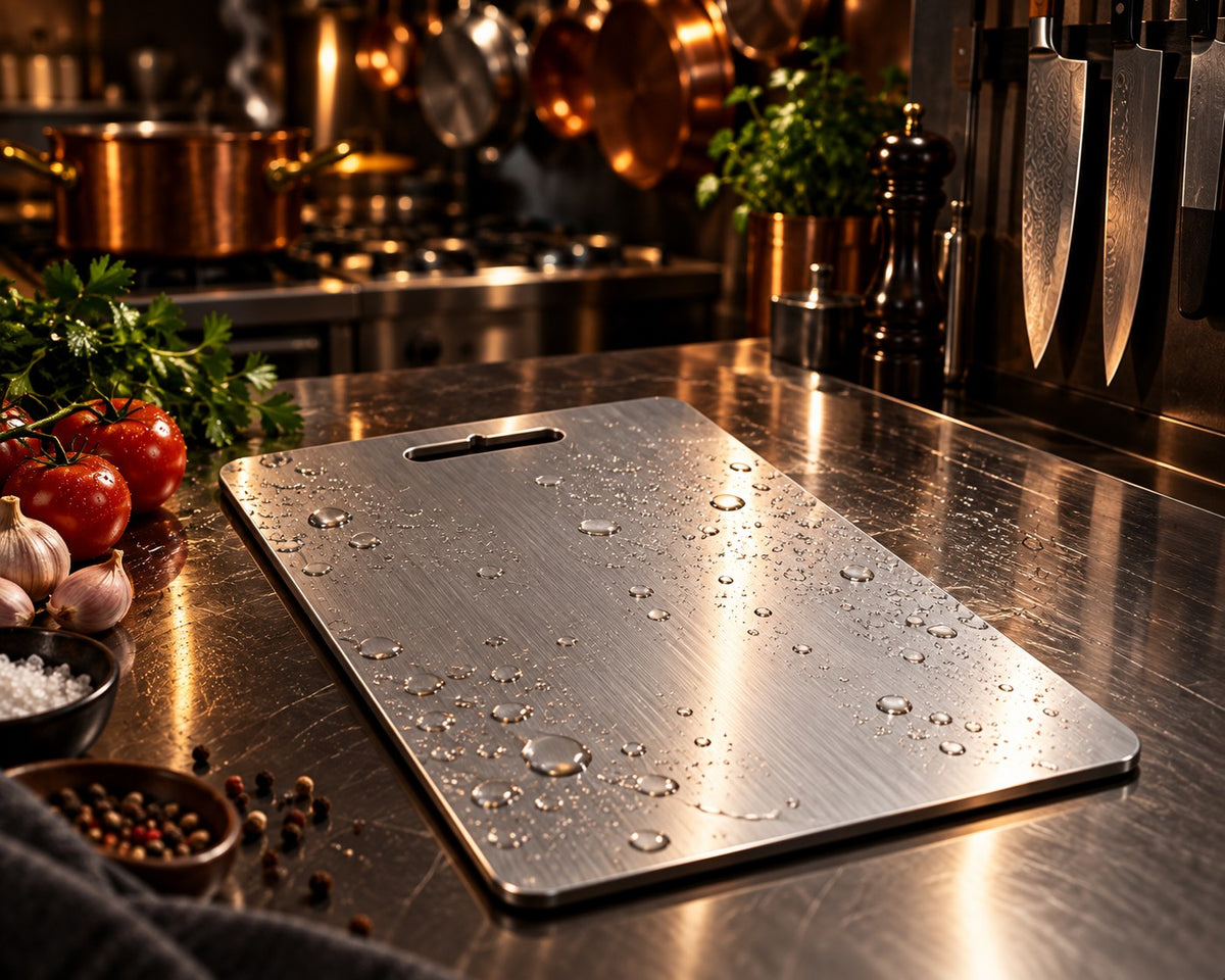 Tabla de acero inoxidable 304 en una cocina profesional