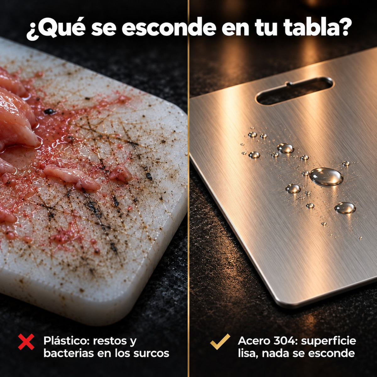 Qué se esconde en tu tabla: plástico con surcos vs. acero 304 liso