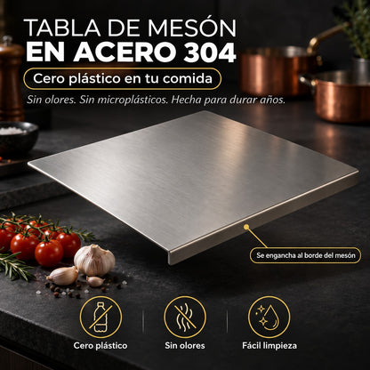 Tabla de mesón en acero inoxidable 304: cero plástico en tu comida