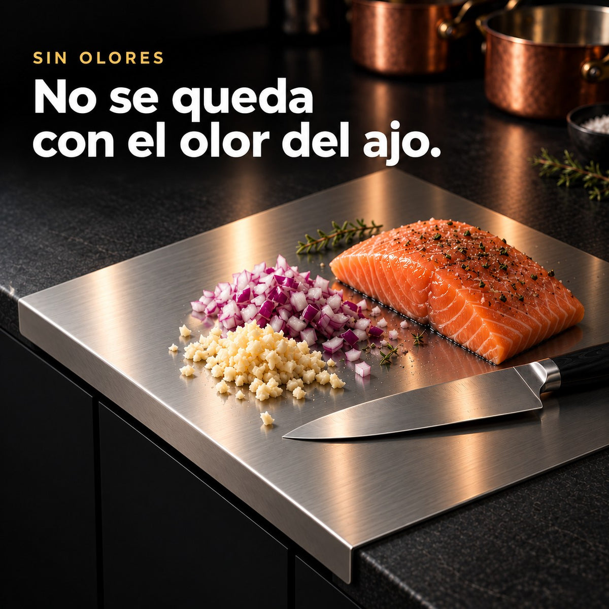 La tabla de mesón de acero no se queda con el olor del ajo