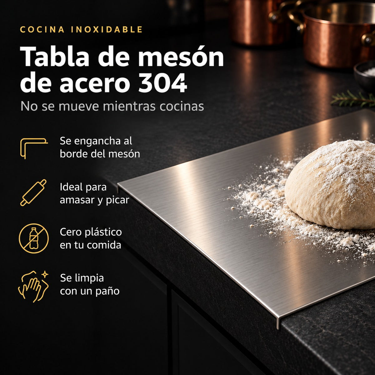 Tabla de mesón de acero inoxidable 304 con sus ventajas